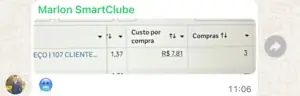 Print enviado por SmartClube: R$ 7,81 por compra