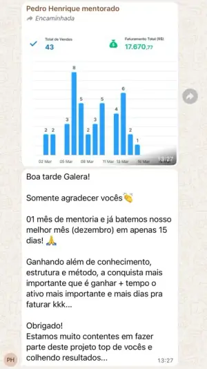 Print enviado por Vitrine Importados: R$ 17.670 em 15 dias