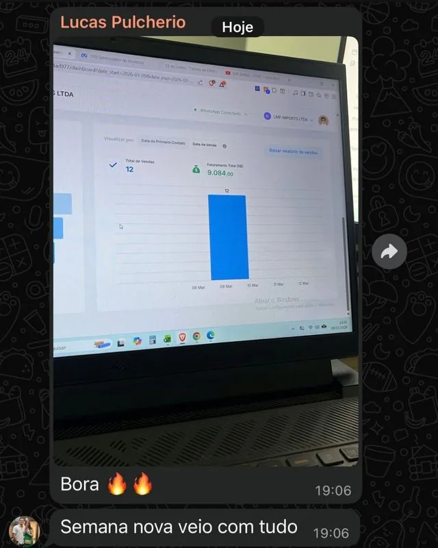 Print do dashboard mostrando 12 vendas R$ 9.084